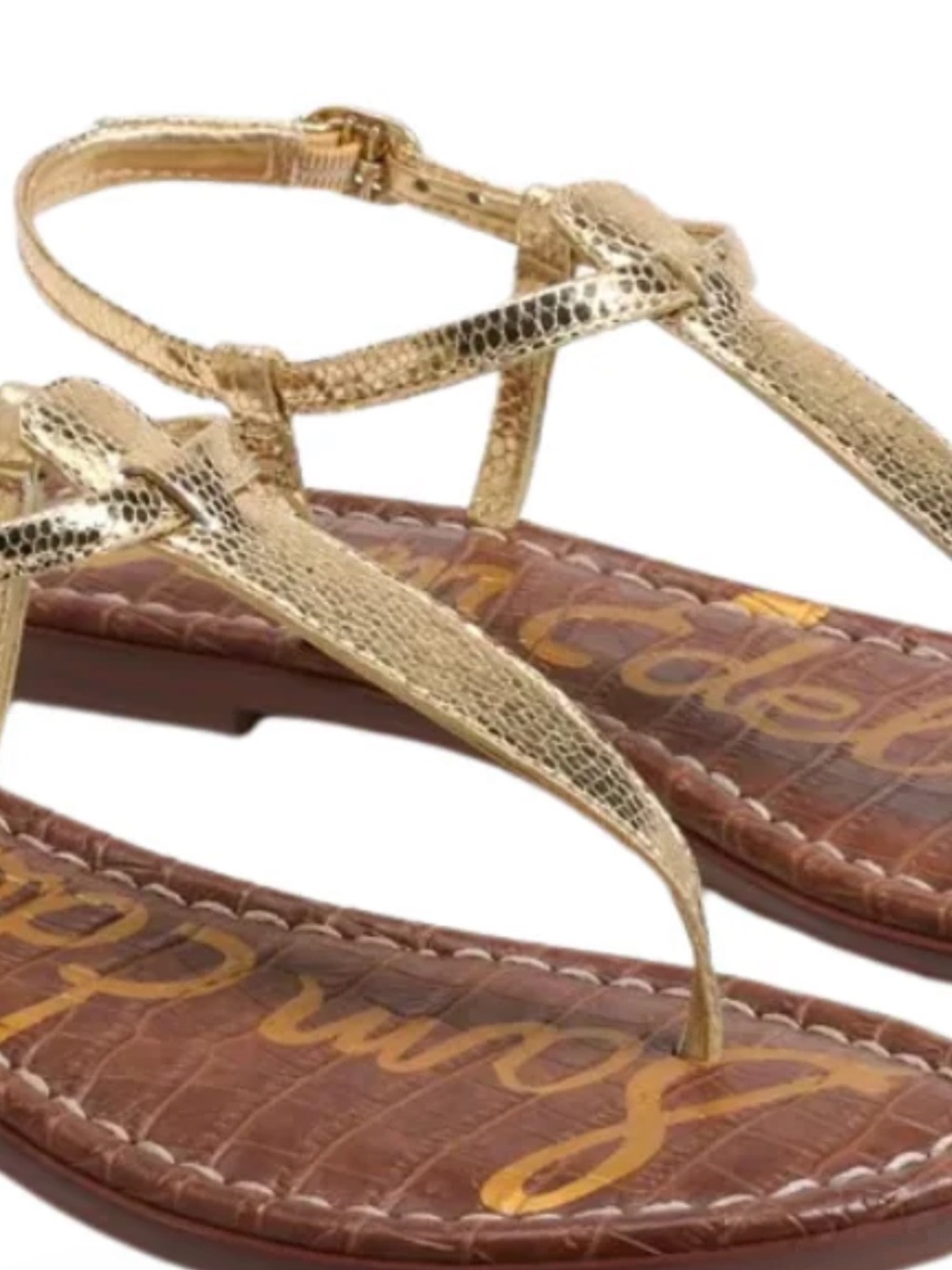 Sam Edelman Metallic Gold T-Strap Gigi Sandals. 9 - Picture 2 of 4
